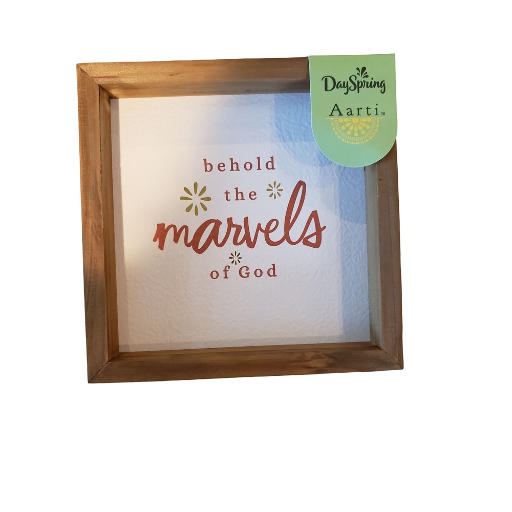 DaySpring Aarti Behold the Marvels of God Wood Framed Wall Art Sign U1062 NEW